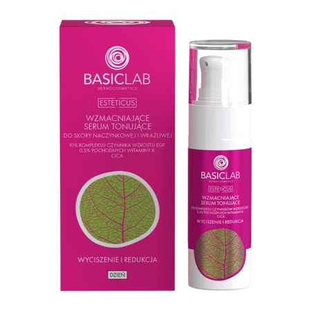 BasicLab - Esteticus - Posilňujúce tónovacie sérum pre citlivú a na začervenanie náchylnú pleť s 10% komplex rastového faktora EGF, 0,5% derivátom vitamínu K, CICA - 30ml