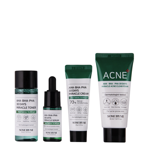 Some By Mi - AHA BHA PHA 30 Days Miracle AC SOS Kit - Ošetrujúca sada s AHA, BHA a PHA kyselinami - Čistiaca pena - 30ml+Tonikum - 30ml+Sérum - 10ml+Krém - 20g