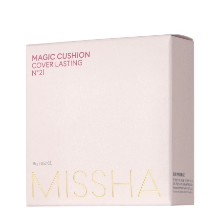Missha - Magic Cushion Cover Lasting SPF50+/PA+++ - Hydratačný a rozjasňujúci make-up v hubke s ochranným filtrom - #21 Neutral Light Beige - 15g