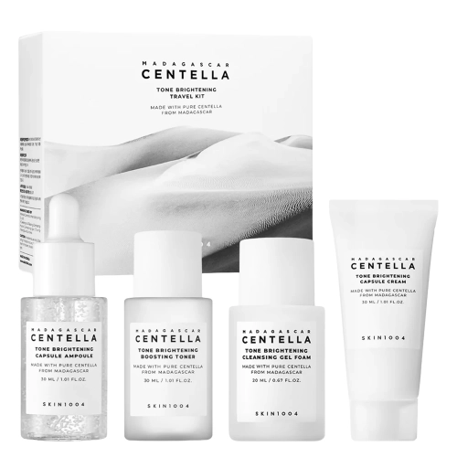 SKIN1004 - Madagascar Tone Brightening Travel Kit - Cestovná sada rozjasňujúcich produktov - Čistiaci gél 20ml + Tonikum 30ml + Sérum 30ml + Krém 30ml