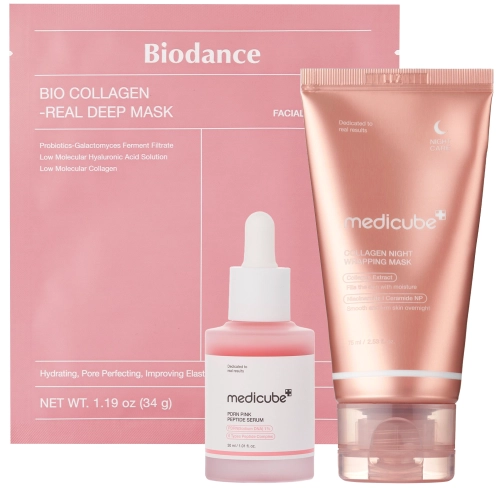 Sada Double Collagen Boost Set - Peel-off nočná maska 75 ml + Hydrogélová maska 34 g + Sérum s peptidmi a PDRN 30 ml