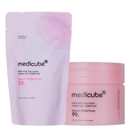 Medicube - PDRN Pink Collagen Tonning Gel Toner Pad - Tonizačné gélové pleťové vankúšiky s kolagénom - 120ml / 70ks