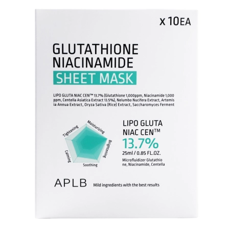 APLB - Glutathione Niacinamide Sheet Mask Set - Sada rozjasňujúcich plátienkových masiek na tvár - 10 x 25ml