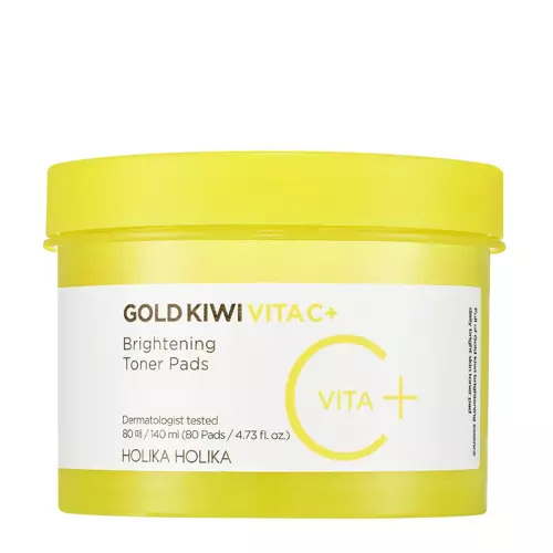 Holika Holika - Gold Kiwi Vita C Plus Brightening Toner Pads - Pleťové tampóny napustené rozjasňujúcim tonikom - 80 ks / 140 ml