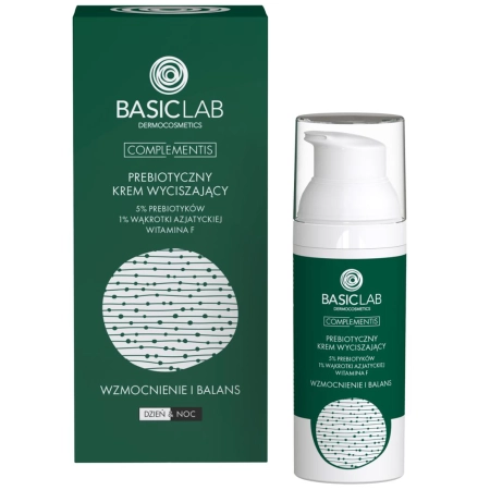 BasicLab - Posilnenie a rovnováha - Upokojujúci krém s 5% prebiotík, 1% pupočníka ázijského a vitamínom F - 50 ml