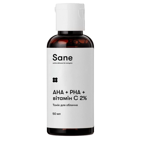 Sane - Face Toner PHA + AHA + Vitamin C 2% Purifying Glow Solution - Exfoliačno - rozjasňujúce tonikum na tvár - 50ml
