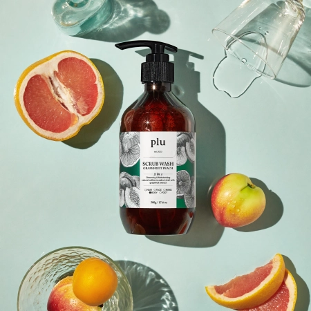 plu - Scrub Wash - Peelingujúci sprchový gél - Grapefruit Peach - 500g