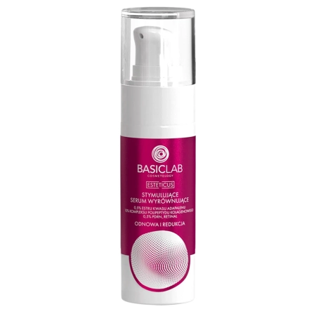 BasicLab - Esteticus - Stimulačné sérum na zjednotenie pleti s 0,5% estru kyseliny adapalénovej, 10% komplexu kolagénového polypeptidu, 0,5% PDRN a retinalom - 30ml