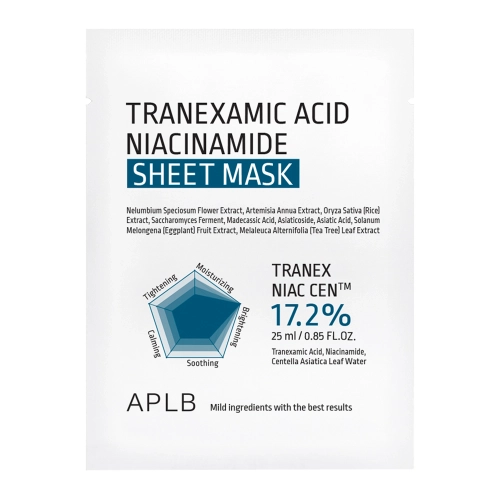 APLB - Tranexamic Acid Niacinamide Sheet Mask - Rozjasňujúco - hydratačná plátienková maska na tvár - 1ks/25ml