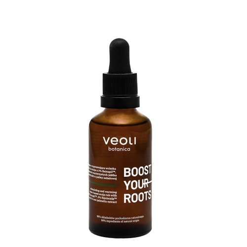 Veoli Botanica - BOOST YOUR ROOTS - Stimulačné a zahrievacie tonikum na pokožku hlavy s 3% Baicapil, 2% kmeňových buniek z jablka a 2% extraktu z palmy sabalovej - 50ml