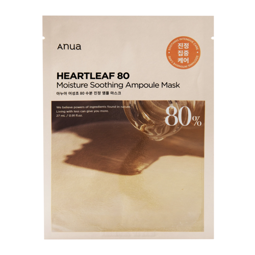 Anua - Heartleaf 80 Moisture Soothing Ampoule Mask - Upokojujúca plátienková maska s 80% extraktom z hutínie srdčitej - 1 ks / 27 ml