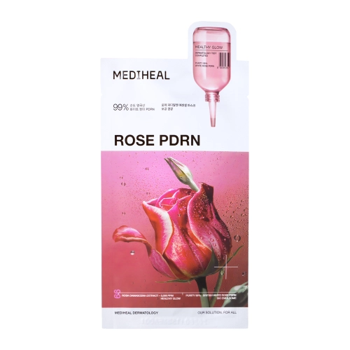 Mediheal - Rose PDRN Essential Mask Healthy Glow - Plátienková maska pre stiahnutie pórov - 1ks / 24ml