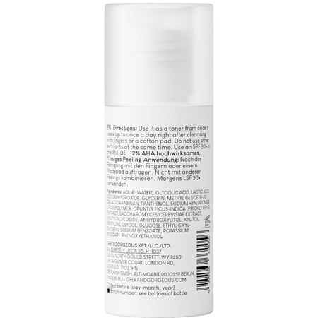 Geek & Gorgeous - Smooth Out - Silný exfoliant s 12% kyselinou glykolovou a mliečnou - 30ml