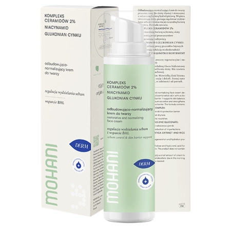 Mohani - Obnovujúco-normalizačný krém na tvár - Komplex ceramidov 2% - Niacínamid a glukonát zinku - 50ml