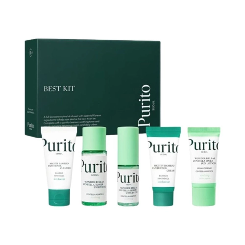 Purito Seoul - Best Kit - Sada kozmetiky na starostlivosť o pleť - Čistiaci gél 30ml + Tonikum 30ml + Sérum 15ml + Hydratačný krém 15ml + SPF krém 15ml