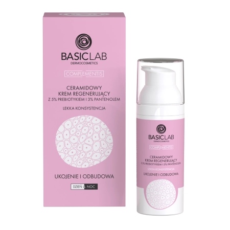 BasicLab - Complementis - Upokojenie a obnova - Regeneračný krém s ceramidmi, prebiotikami a panthenolom - ľahká konzistencia - 50ml