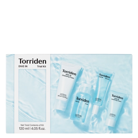 Torriden - Dive-In Trial Kit - Sada hydratačných produktov na tvár - Čistiaca pena 30ml + Tonikum 50ml + Sérum 20ml + Krém 20ml