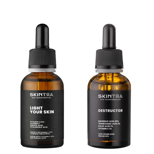 SkinTra - Sada Vitamin C & Peel Duo - Rozjasňujúce sérum s vit. C - 30 ml + Exfoliačný kyselinový peeling - 30 ml