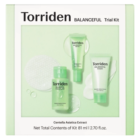 Torriden - Balanceful Trial Kit - Sada produktov pre rovnováhu pleti - Čistiaci gél 30ml + Tonizačné tampóny 6ks  + Sérum 10ml + Krém 20ml