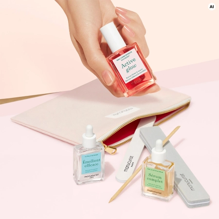 Manucurist - Soin - Glow Manicure Set - Sada na manikúru - Prípravok na zmäkčenie nechtovej kožičky 15ml + Lak 15ml + Sérum na ruky 15ml