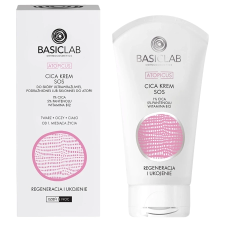 BasicLab - Dermocosmetics Atopicus - CICA krém SOS pre ultracitlivú pokožku, 1% CICA, 5% panthenol, vitamín B12 - 75ml