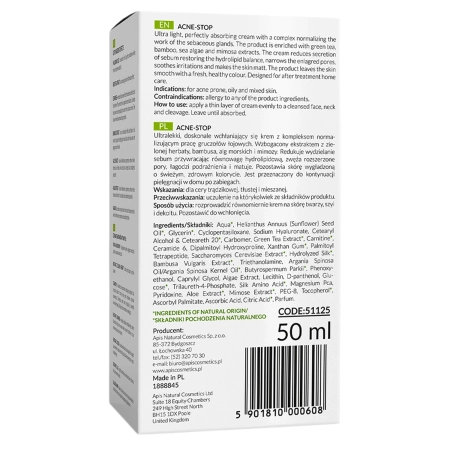 Apis - Home Terapis - Acne-Stop - Light Normalizing and Anti-Acne Cream with Green Tea - Ľahký normalizačný krém proti akné so zeleným čajom - 50ml