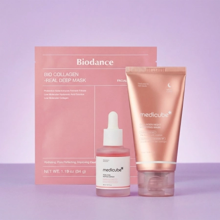 Sada Double Collagen Boost Set - Peel-off nočná maska 75 ml + Hydrogélová maska 34 g + Sérum s peptidmi a PDRN 30 ml