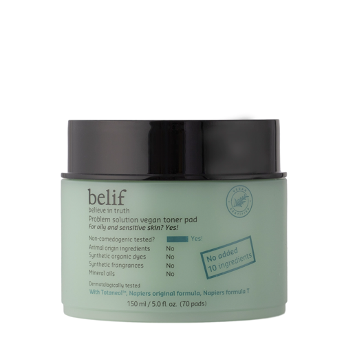 Belif - Problem Solution Vegan Toner Pad - Upokojujúce vankúšiky na tvár s extraktom z čajovníka - 70 ks / 150 ml