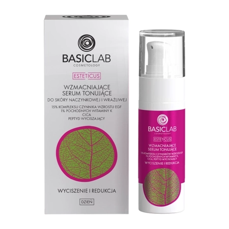 BasicLab - Esteticus - Posilňujúce tonizujúce sérum pre cievnatu a citlivú pleť s 15% EGF komplex rastových faktorov, 1% derivátmi vitamínu K, CICA - 30ml