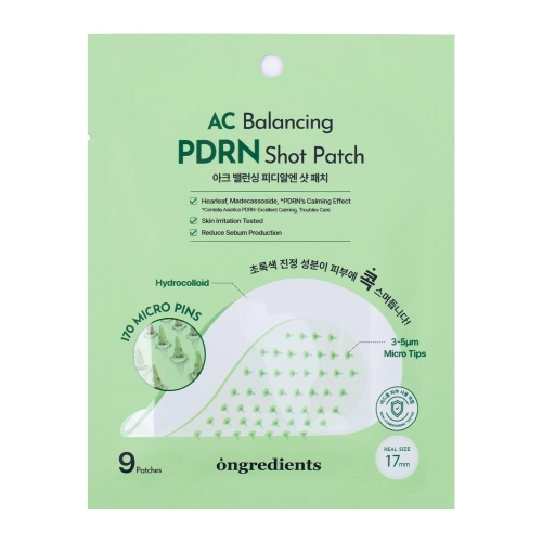 Ongredients - AC Balancing PDRN Shot Patch - Upokojujúce náplasti na akné s mikroihličkami - 9 ks