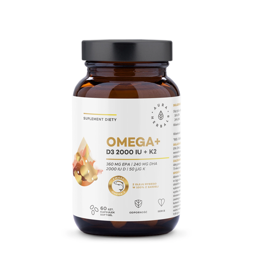 Aura Herbals - Omega+ Vitamín D3 2000 IU + K2 - Kapsule - 60 ks