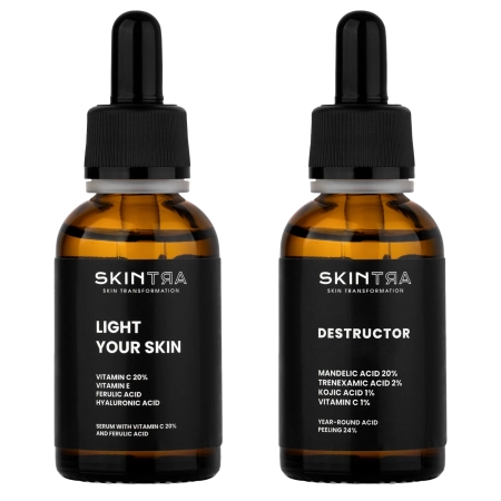 SkinTra - Sada Vitamin C & Peel Duo - Rozjasňujúce sérum s vit. C - 30 ml + Exfoliačný kyselinový peeling - 30 ml