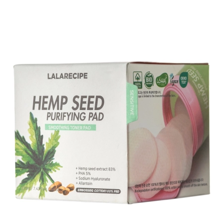 LalaRecipe - Hemp Seed Purifying Pad - Upokojujúce pleťové tampóny - 70 ks / 220 ml