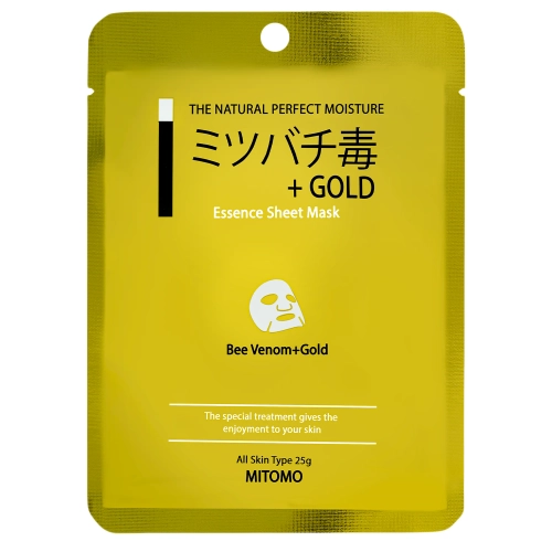 Mitomo - Bee Venom + Gold Essence Mask - Plátienková maska so zlatom a včelím jedom - 1ks/25g