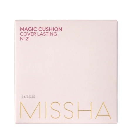 Missha - Magic Cushion Cover Lasting SPF50+/PA+++ - Hydratačný a rozjasňujúci make-up v hubke s ochranným filtrom - #21 Neutral Light Beige - 15g