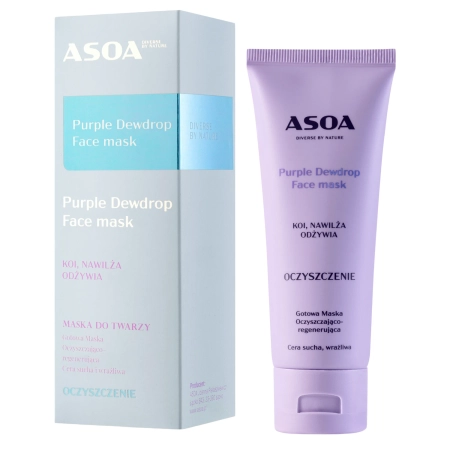 Asoa - Čistiaca a regeneračná maska na tvár - Purple Dewdrop - 75ml