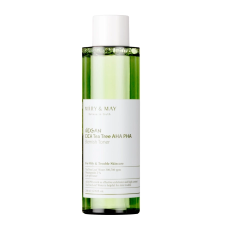 Mary&May - Vegan CICA Tea Tree AHA PHA Toner - Vegánske tonikum s kyselinami - 200ml