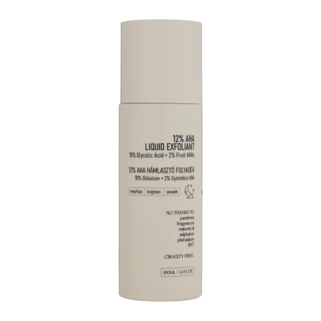 Nerds. - 12% AHA Liquid Exfoliant - 10% Glycolic Acid + 2% Fruit AHAs - Exfoliačné tonikum s AHA kyselinami 12% (10% glykolová + 2% ovocné kyseliny) - 100ml