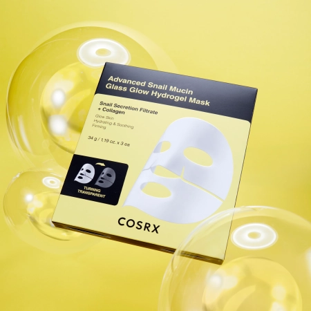 COSRX - Advanced Snail Mucin Glass Glow Hydrogel Mask - Sada hydrogélových masiek so slimačím slizom - 34g x 3ks