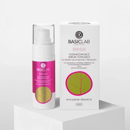 BasicLab - Esteticus - Posilňujúce tonizujúce sérum pre cievnatu a citlivú pleť s 15% EGF komplex rastových faktorov, 1% derivátmi vitamínu K, CICA - 30ml
