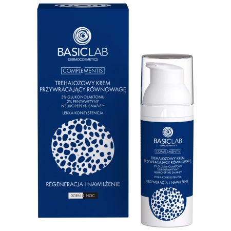 BasicLab - Regenerácia a hydratácia - Ľahký vyrovnávajúci krém s trehalózou, 3% glukonolaktónu a 2% Pentavitínu - 50 ml