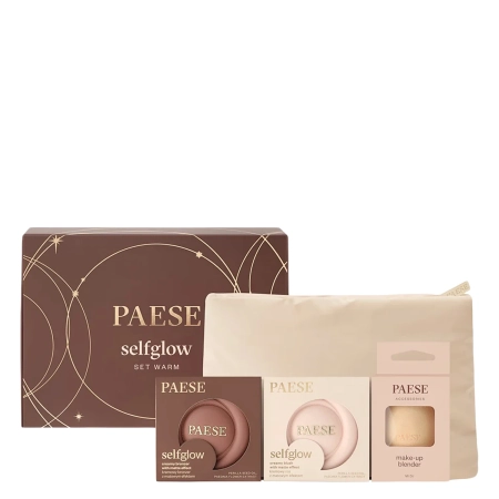 Paese - Vianočná sada - Selfglow Set Warm - Krémový bronzer 8g + Krémová lícenka 8g + Hubka na make-up 1ks + Kozmetická taštička
