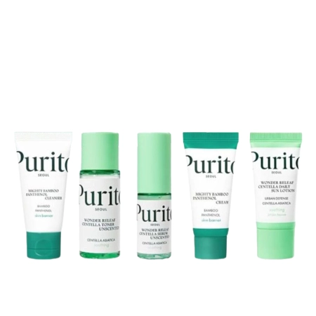 Purito Seoul - Best Kit - Sada kozmetiky na starostlivosť o pleť - Čistiaci gél 30ml + Tonikum 30ml + Sérum 15ml + Hydratačný krém 15ml + SPF krém 15ml