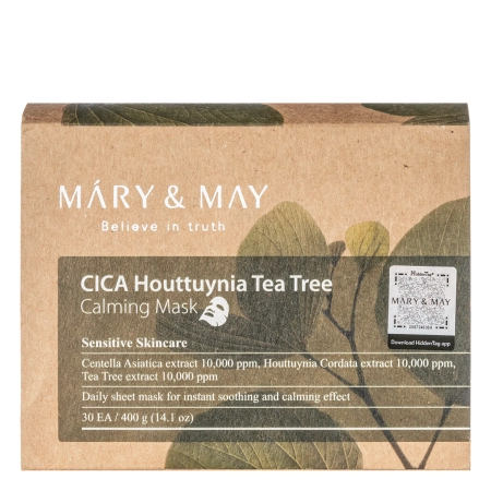 Mary&May - Cica Houttuynia Tea Tree Calming Mask - Sada upokojujúcich plátienkových masiek na tvár - 30ks