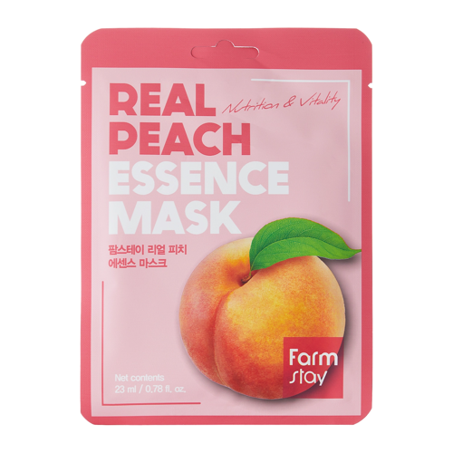 Farmstay - Real Peach Essence Mask - Osviežujúca plátienková maska s extraktom z broskyne - 23 ml