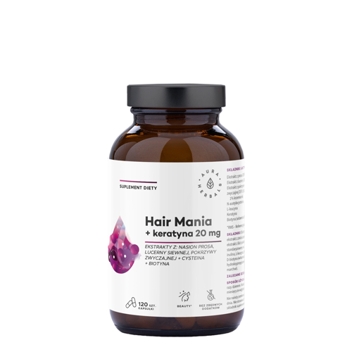 Aura Herbals - Hair Mania - Keratin 20 mg pre podporu vlasov - Kapsule - 120 ks