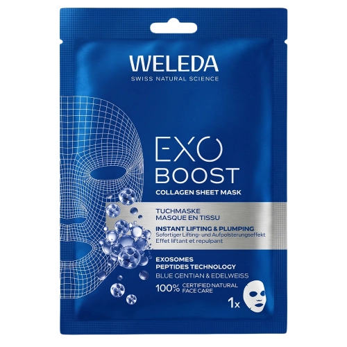 WELEDA - Exo Boost Collagen Sheet Mask - Kolagénová plátienková maska s horcom a plesnivcom alpínskym - 1ks/20ml