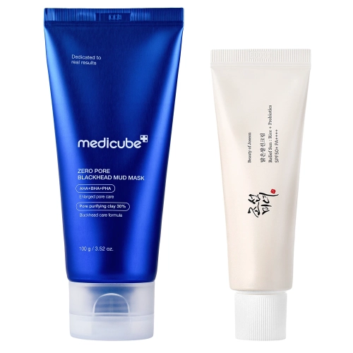 Mud Mask & Rice Sun - Sada proti nedokonalostiam s SPF ochranou - Ílová maska na tvár 100g + Ľahký SPF krém 50ml