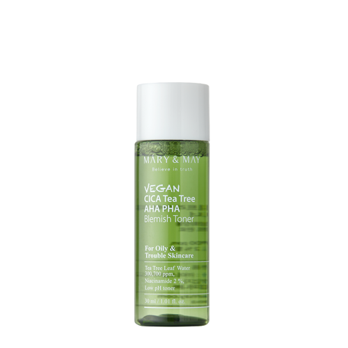 Mary&May - Vegan CICA Tea Tree AHA PHA Toner - Vegánske tonikum s kyselinami - 30 ml