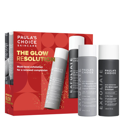 Paula's Choice - The Glow Resolution Holiday Box - Rozjasňujúca sada - BHA peeling 118ml + Peeling s kyselinou mliečnou a mandľovou 88ml